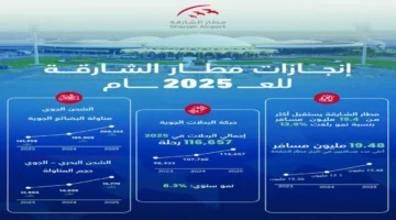 رقم قياسي جديد.. مطار الشارقة يستقبل أكثر من 19.4 مليون مسافر خلال عام واحد